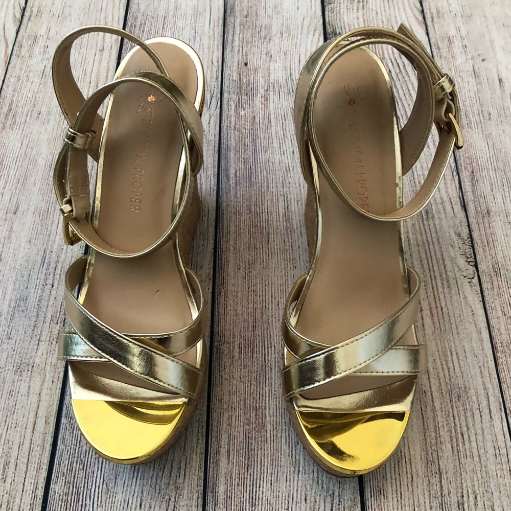 Boston Proper gold Wedge Cork Heels